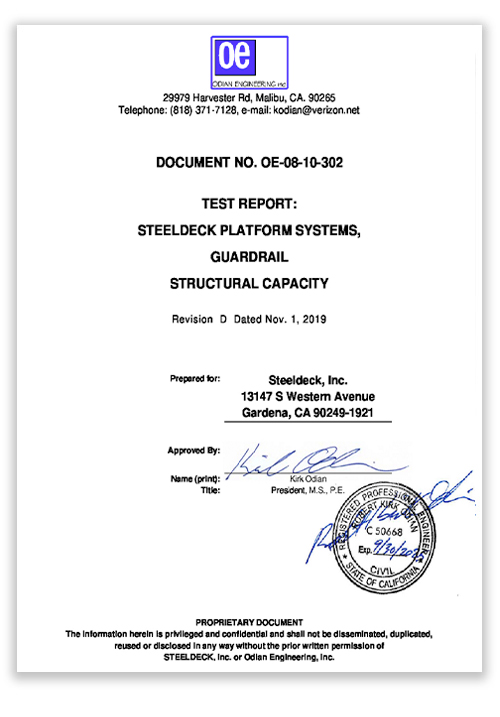 Steeldeck Platform Systems, Guardrail Structural Capacity