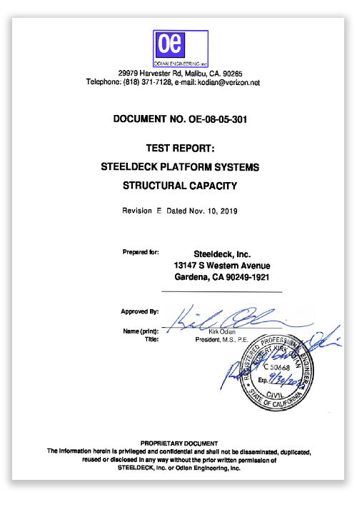 Steeldeck Platform Systems Structural Capacity